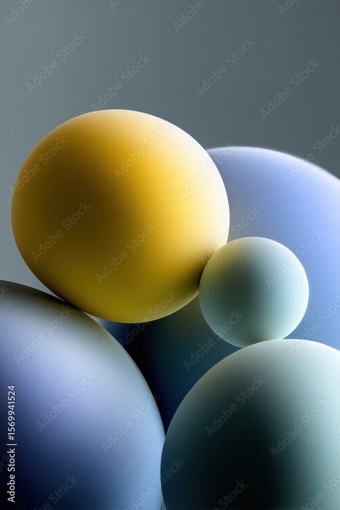 Poster abstract spherical composition featuring colorful smooth shapes on a gradient background