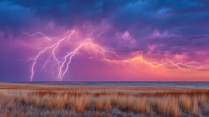 Majestic Lightning Storm over Serene Plains