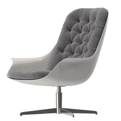 White Lounge Chair with Tufted Grey Cushion, Angled View