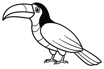 Obraz premium Illustrated Line Art Toucan Standing, Featuring Prominent Beak, Head, and Legs Detailed Outline