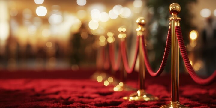 The luxurious red carpet experience with elegant velvet ropes and glamorous ambiance