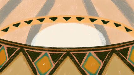 Abstract Geometric Tent Interior Illustration with Earthy Tones and Hand Drawn Texture for Creative Backgrounds