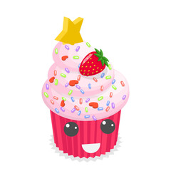 3D Isometric Flat  Set of Cute Kawaii Foods. Item 1