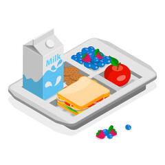3D Isometric Flat  Set of School Lunch Boxes. Item 1