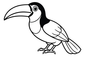 Obraz premium Black and White Outlined Toucan with Large Bill, Standing, Cartoon Drawing Style
