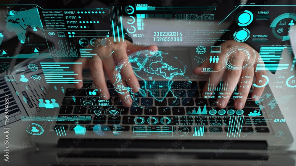 Poster data center monitoring dashboard visualize network performance, connection status, usage rate, and t