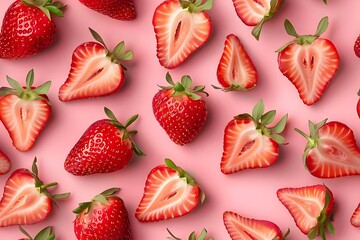 Fresh Strawberries Pink Background. (4)