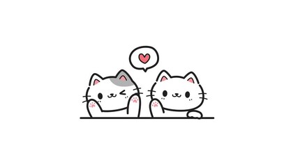 Two cats waving hand cartoon 2d animation, Kitty waving paw, Cute cat bye on white background, Concept for End of Animation, Goodbye, Welcome