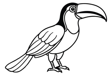 Black and White Line Art of a CartoonStyle Toucan Standing Tall