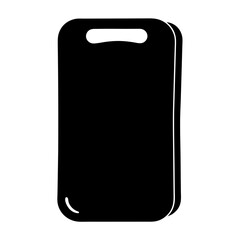 Black cutting board with rounded corners and handle cut out on top