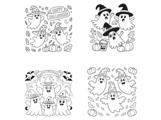 Halloween coloring book page set vector