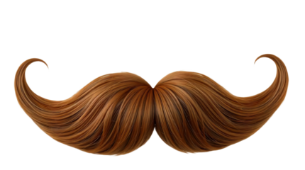 Majestic chestnut brown hair mustache curled at the ends isolated on transparent background