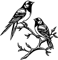 Obraz premium bird on tree branch, black and white vector for sticker decal, tattoo art
