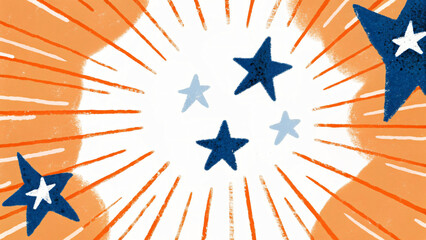 A Burst of Patriotic Energy An Abstract Composition of Stars and Rays in Bold Orange and Blue Colors Design