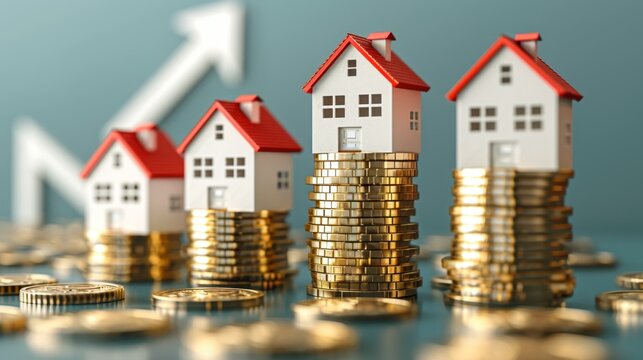 Concepto de ahorro para la compra de casas, concepto de sector inmobiliario.