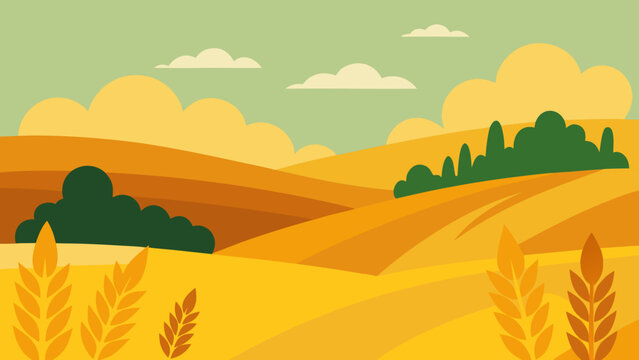 Golden Rolling Hills Wheat Field Summer Landscape