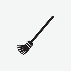 Minimal black silhouette of a broom in profile view. Clean, detailed vector with textured bristles and reinforced brush head. Perfect for icons, prints, or cleaning-themed designs.