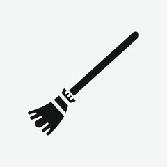 Minimal black silhouette of a broom in profile view. Clean, detailed vector with textured bristles and reinforced brush head. Perfect for icons, prints, or cleaning-themed designs.
