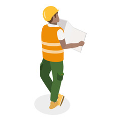 3D Isometric Flat  Illustration of Workers Construction Engineers. Item 3