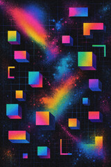 Vertical Neon Cubes in Digital Space with Rainbow Trails

Abstract 3D Grid with Floating Rainbow Blocks and Light Beams