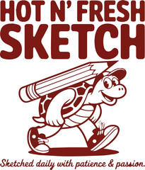 Naklejka premium Hot N' Fresh Sketch – Cartoon Turtle Illustration