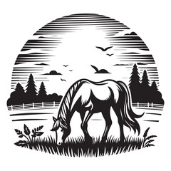 Horse grazing in a lush meadow vector image