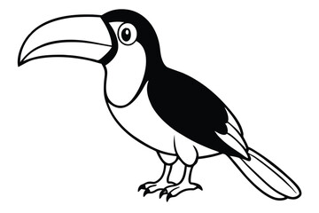 Cartoon Toucan Illustration Black and White Bird with Big Beak and Eye