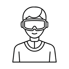 Outline a person wearing goggles a sweater on a eyewear glasses