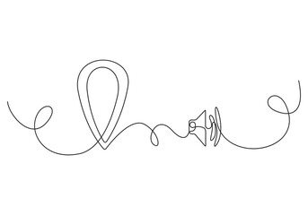 Single one line art  vector illustration location map and sound