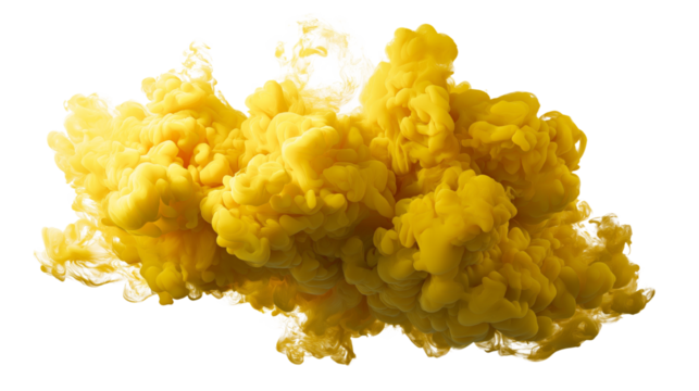Yellow ink cloud forming an abstract shape on white background