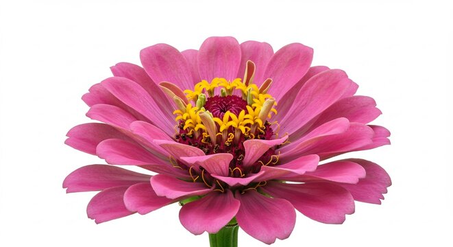 Vibrant pink flower blossoms brightly against pure white background. AI Generated