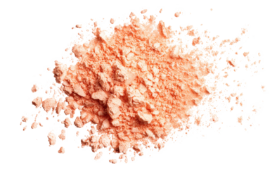 Peach powder makeup texture, isolated on a transparent background.