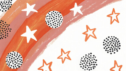 Abstract Orange Rainbow with White Stars and Black Dotted Circles for Playful and Creative Backgrounds