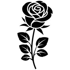 Elegant black rose with stem and leaves illustration