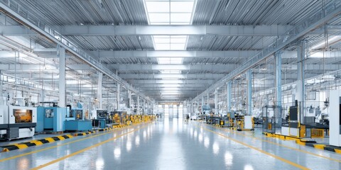 The spacious manufacturing factory showcasing advanced machinery and modern technology.