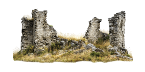 Ancient Stone Ruins. Historical Architecture And Archaeological Exploration Isolated On Transparent Background