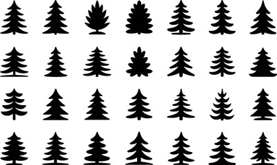 Pine Tree Silhouette Vector Collection – Evergreen Forest Clipart Set