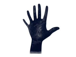 A hand with a black glove on it is raised in the air