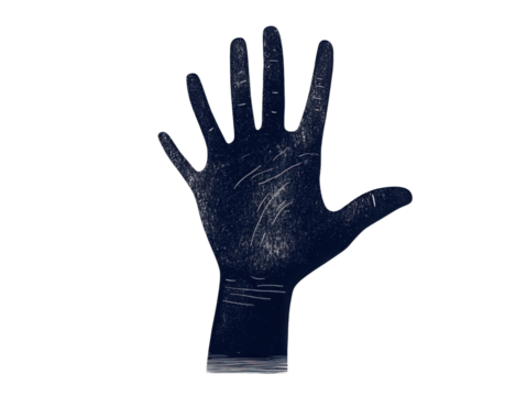 A hand with a black glove on it is raised in the air - Powered by Adobe