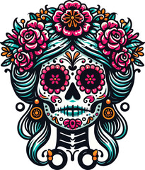 Obraz premium Vector Clipart of a Catrina in Day of the Dead Style with Clean White Background