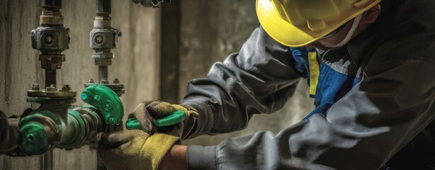 The skilled worker repairing a pipe in a commercial plumbing setting.