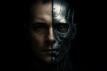 Human and Cyborg Hybrid Half Face Concept