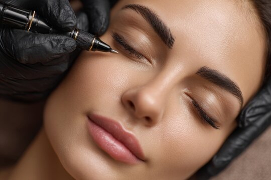 Micro Blanding y est&eacute;tica sobre el rostro de una mujer bella.