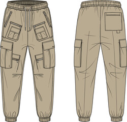 Minimalist Cargo Pants with Multiple Pockets, Fashion Illustration, Casual Outdoor Wear Design
