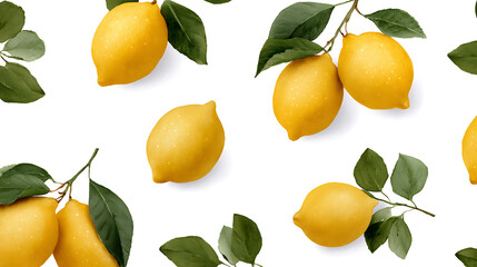 Beautiful fresh summer design with watercolor yellow lemon fruits on white background. Stock illustration. Ready print for textile. Seamless pattern. 71811189 1