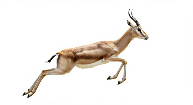 Gazelle �l�gante bondit gracieusement fond blanc lumi�re naturelle. AI Generated