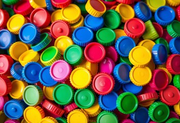 Pile of colorful plastic bottle caps, close-up view,  surface,  design
