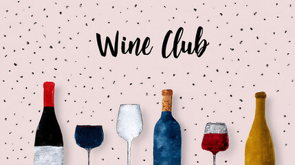 Posters in a whimsical and charming trendy style. The poster Wine Club feature elegant glasses and bottles of wine, including a wine club poster. Hand draw la dolce vita doodles 13714504 1