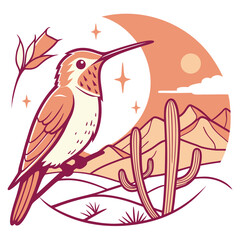 Charming SVG of a Dreamy Hummingbird featuring with a tiny crown, styled in a Desert sunset theme with Sundown Glow hues