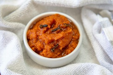 Traditional homemade creamy pumpkin sweet known as chimia, a traditional sweet from European and Eastern European culture in the southern region of Brazil